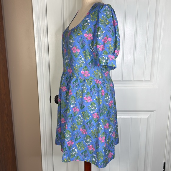 Loft Floral U-Neck Puff Sleeve Dress SZ 12 - Picture 7 of 13